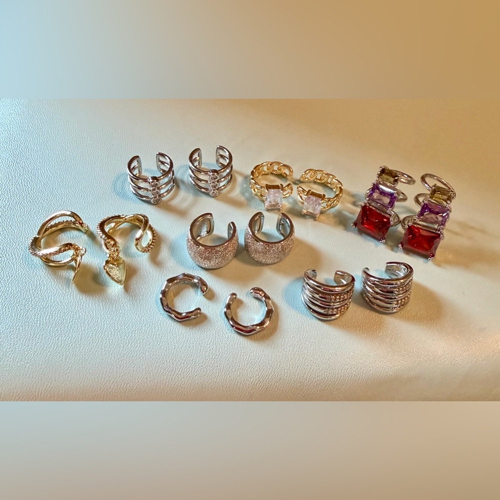Mixed Metallic Ear Cuffs - Silver and Gold   8 Sets